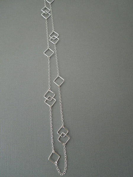 The Vivian Long Geometric Necklace (Sterling Silver)