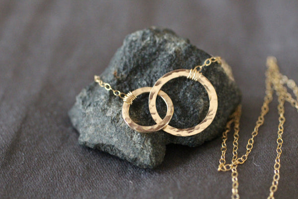 The Jessica Two Hammered Circles Necklace (Gold or Silver)