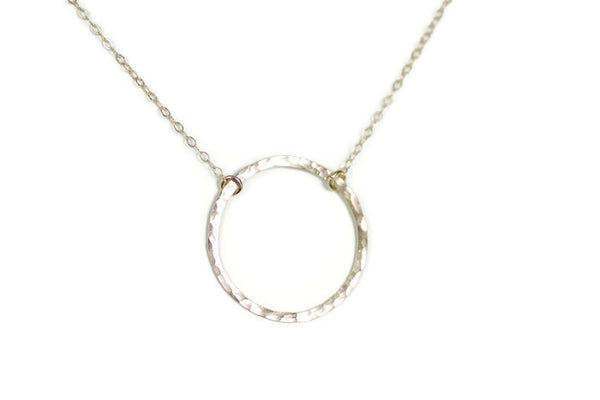 The Nora Large Hammered Circle Necklace (Gold or Silver)