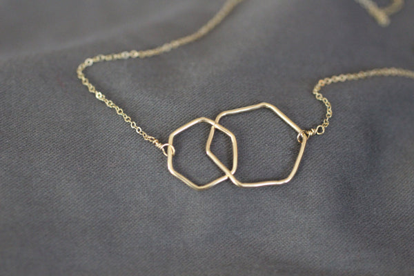 The Lisa Two Hexagons Necklace (Gold or Silver)