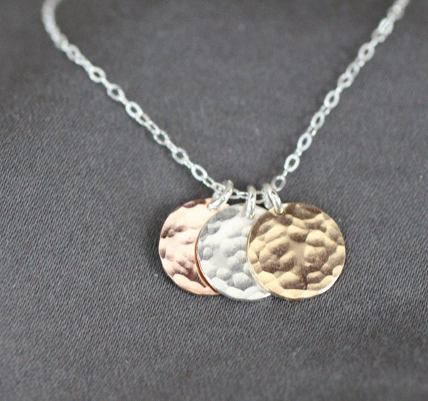 The Trey Three Hammered Disc Necklace (Mixed Metals)