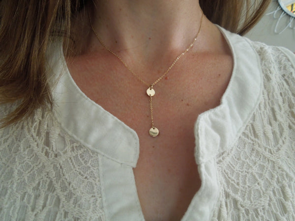The Jenn Y Disc Lariat Necklace (Gold or Silver)