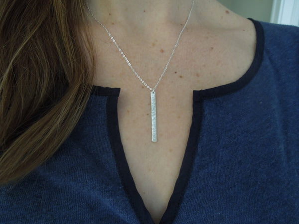The Laura Hammered Bar Necklace (Gold or Silver)